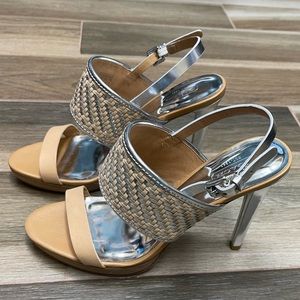 Coach Steffi Woven Slingback Heels in Silver/
Nude Size 8.5